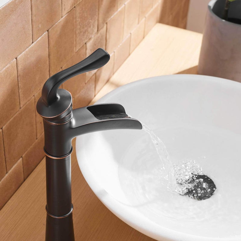 Homevacious Oil Rubbed Bronze Bathroom Faucet Waterfall Sink Single Handle Lever Mixer Tap with Pop Up Drain Assembly - Image 4